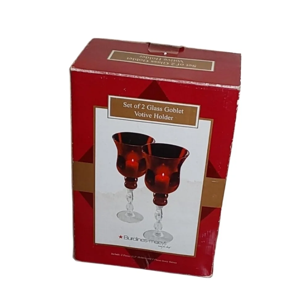 SET OF 2‎ MID CENTURY RED GLASS VOTIVE HOLDER